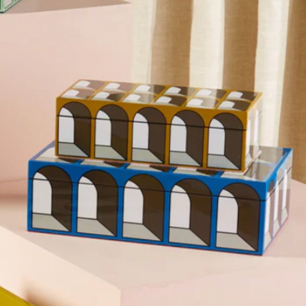 Jonathan Adler Lacquer Arcade Small Box in Gray/Yellow